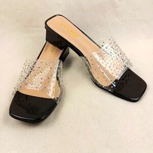 Kayleen by Los Angeles Womens Clear And Black Rhinestone Sandals Sizes 8,9,10,11